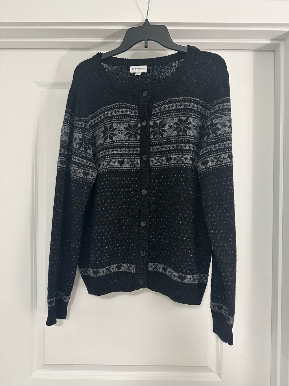 Great Northwest Clothing Company Black and Gray Fair Isle Button Cardigan